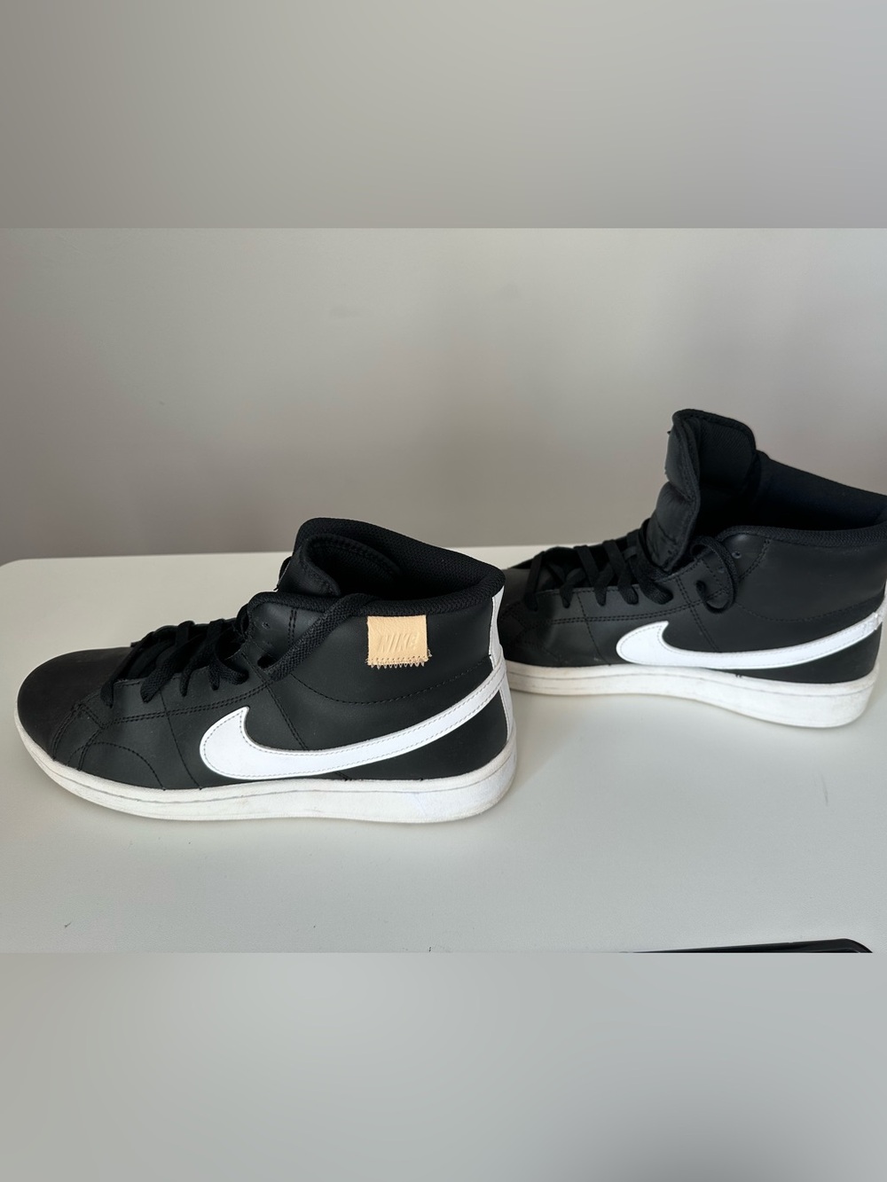 Nike Black and White Mid-Top Sneakers with Tan Patch